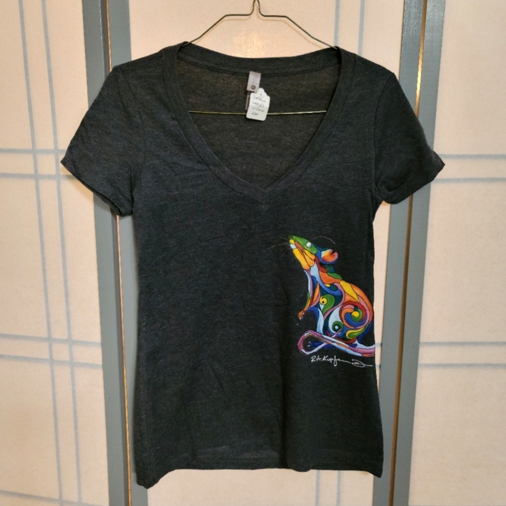 Lady's V-Neck Graphic Tee "Rat" by rk3handcrafted